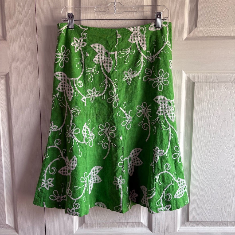 Molly&Maxx Linen Blend Green White Floral Embroidery Skirt Boho Fairy Bloom 10